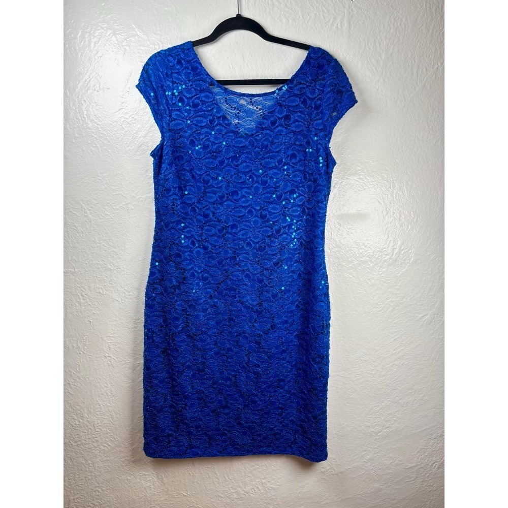 Nine‎ West Sheath Dress Women 14 Royal Blue Sequin Sparkly Wedding Guest Holiday